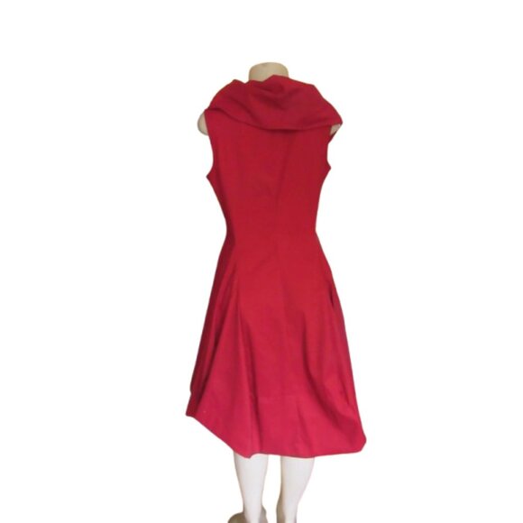 Samuel Dong Red Bubble Dress W/ Asymmetrical Ruffle Collar & Sleeveless Fit Medi - Picture 8 of 10